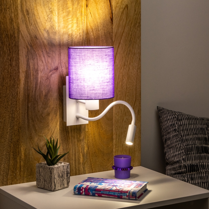 Brilagi - LED Flexibele wandlamp NUBILA 1xE27/25W/230V + LED/3W wit/paars