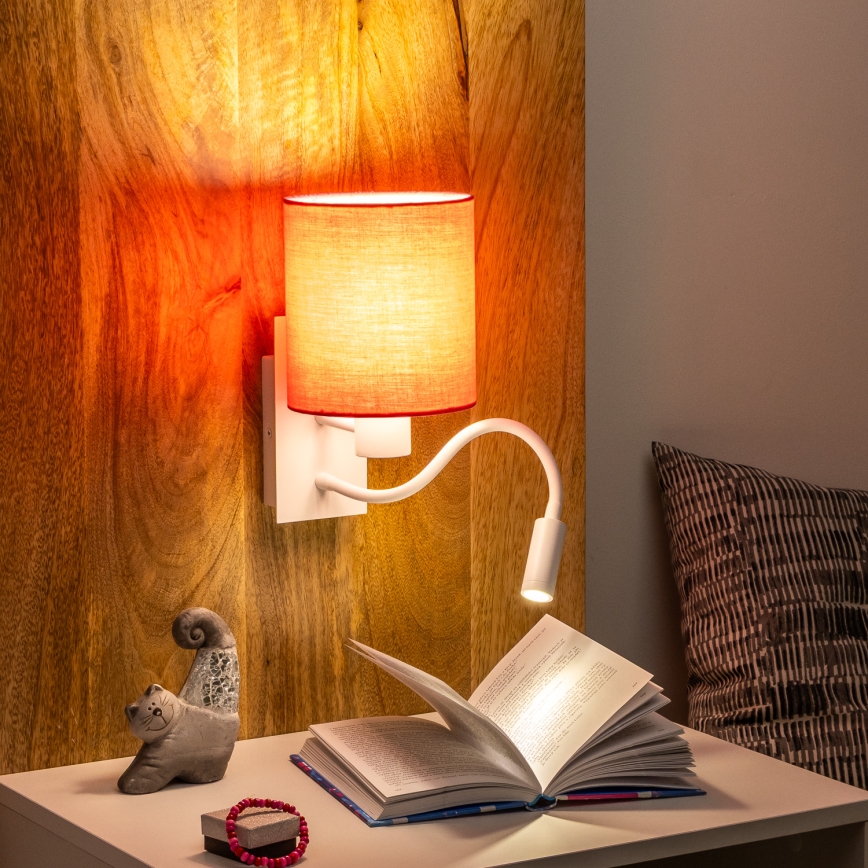 Brilagi - LED Flexibele wandlamp NUBILA 1xE27/25W/230V + LED/3W wit/roze