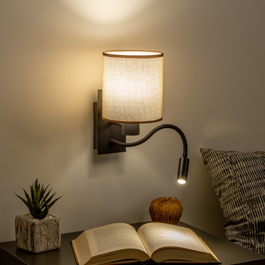 Brilagi - LED Flexibele wandlamp NUBILA 1xE27/25W/230V + LED/3W zwart/bruin