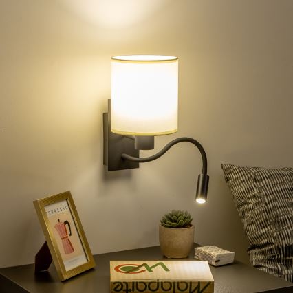 Brilagi - LED Flexibele wandlamp NUBILA 1xE27/25W/230V + LED/3W zwart/crème