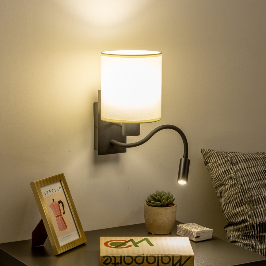 Brilagi - LED Flexibele wandlamp NUBILA 1xE27/25W/230V + LED/3W zwart/crème