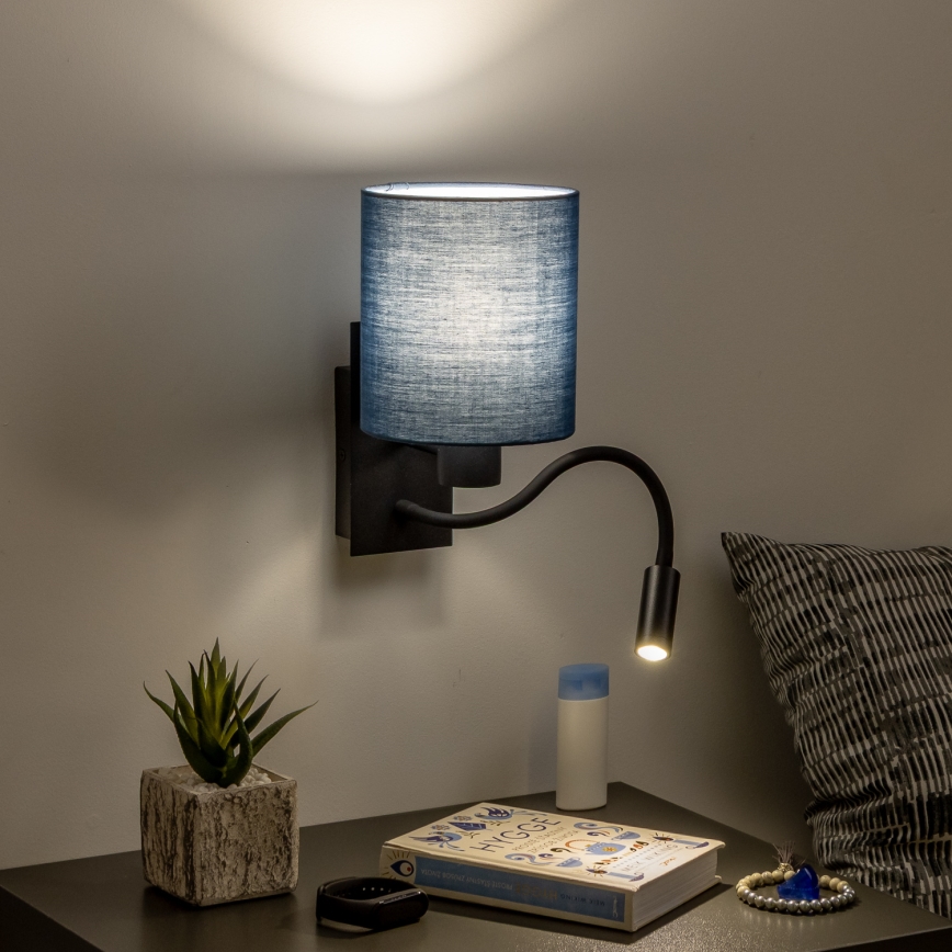 Brilagi - LED Flexibele wandlamp NUBILA 1xE27/25W/230V + LED/3W zwart/donkerblauw