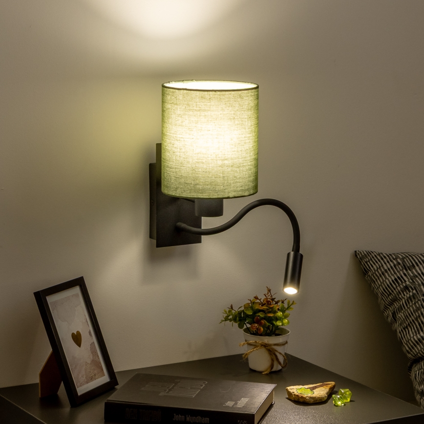 Brilagi - LED Flexibele wandlamp NUBILA 1xE27/25W/230V + LED/3W zwart/groen
