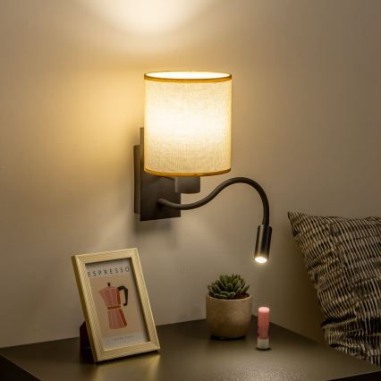 Brilagi - LED Flexibele wandlamp NUBILA 1xE27/25W/230V + LED/3W zwart/lichtbruin