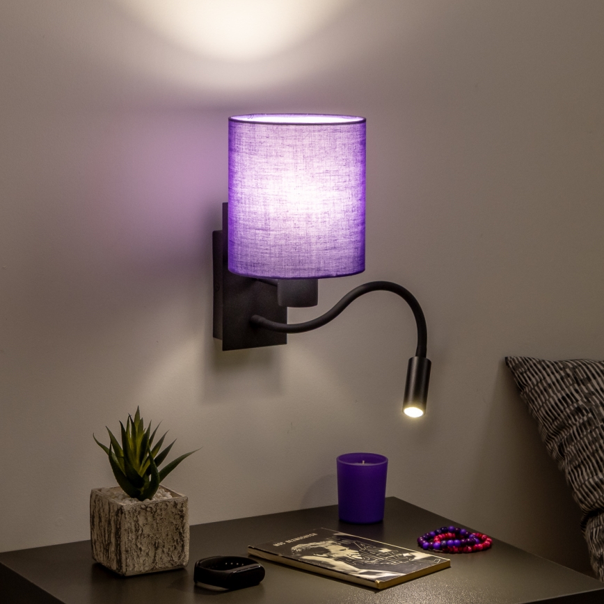 Brilagi - LED Flexibele wandlamp NUBILA 1xE27/25W/230V + LED/3W zwart/paars