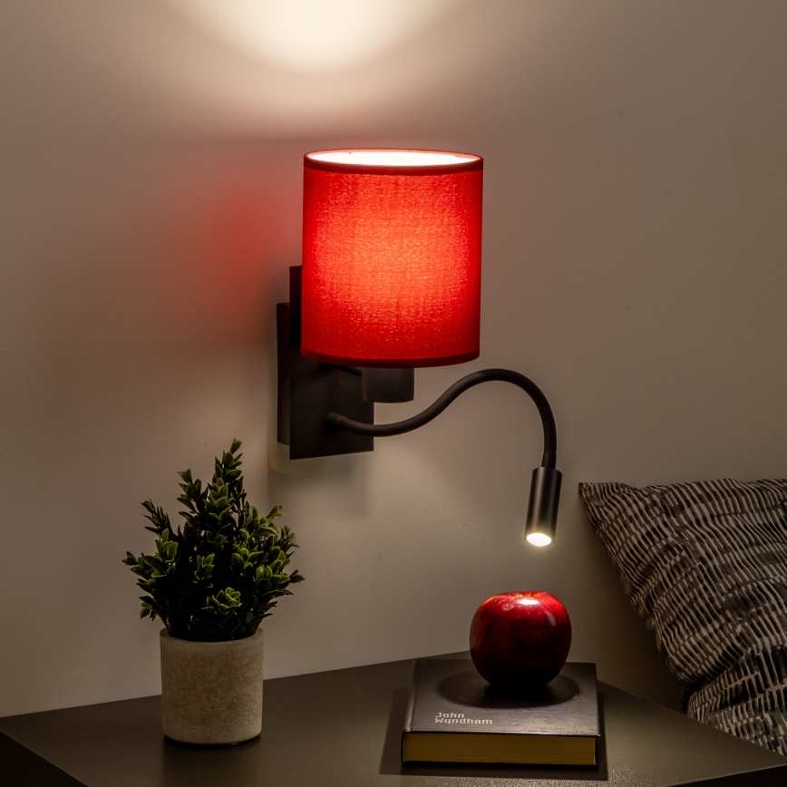 Brilagi - LED Flexibele wandlamp NUBILA 1xE27/25W/230V + LED/3W zwart/Pompejaanse rood