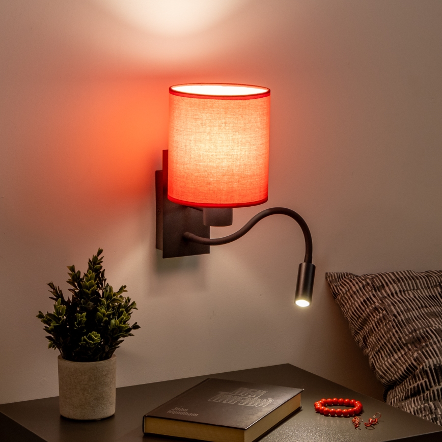 Brilagi - LED Flexibele wandlamp NUBILA 1xE27/25W/230V + LED/3W zwart/rood