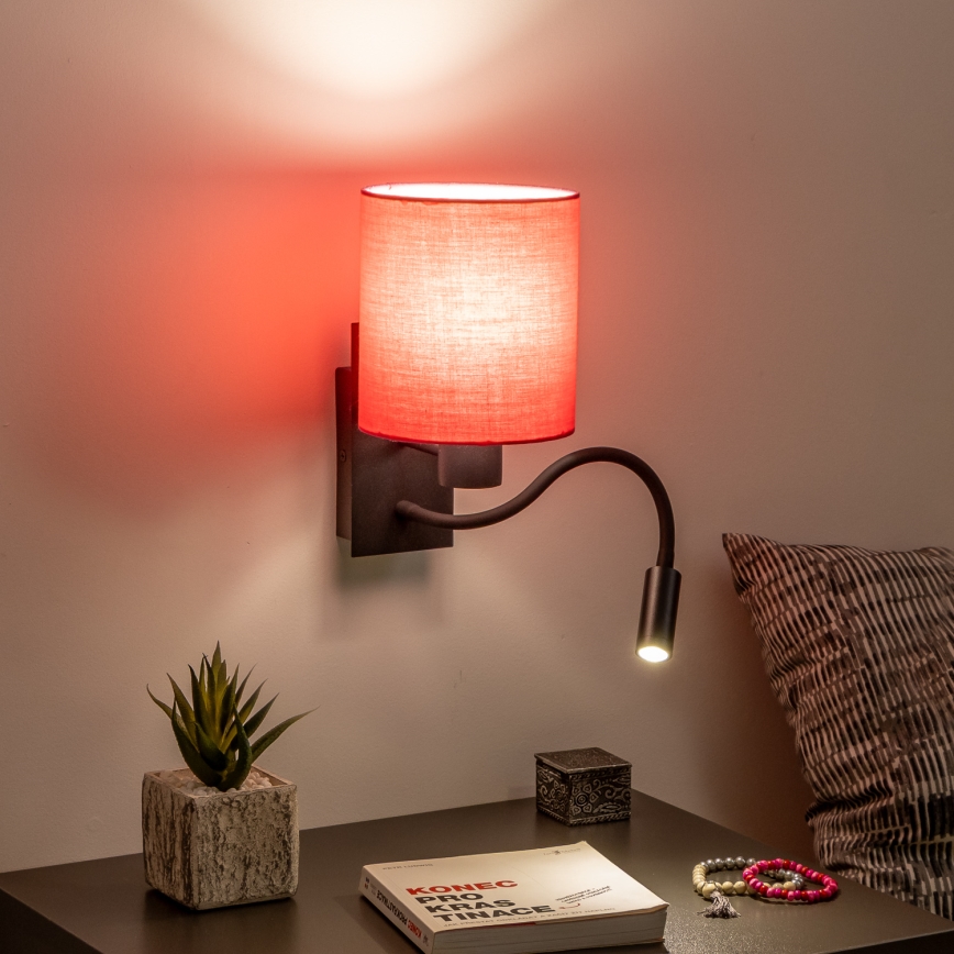 Brilagi - LED Flexibele wandlamp NUBILA 1xE27/25W/230V + LED/3W zwart/roze