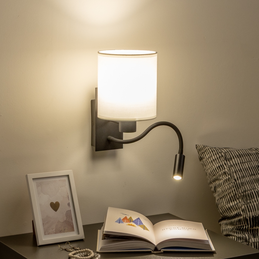 Brilagi - LED Flexibele wandlamp NUBILA 1xE27/25W/230V + LED/3W zwart/wit