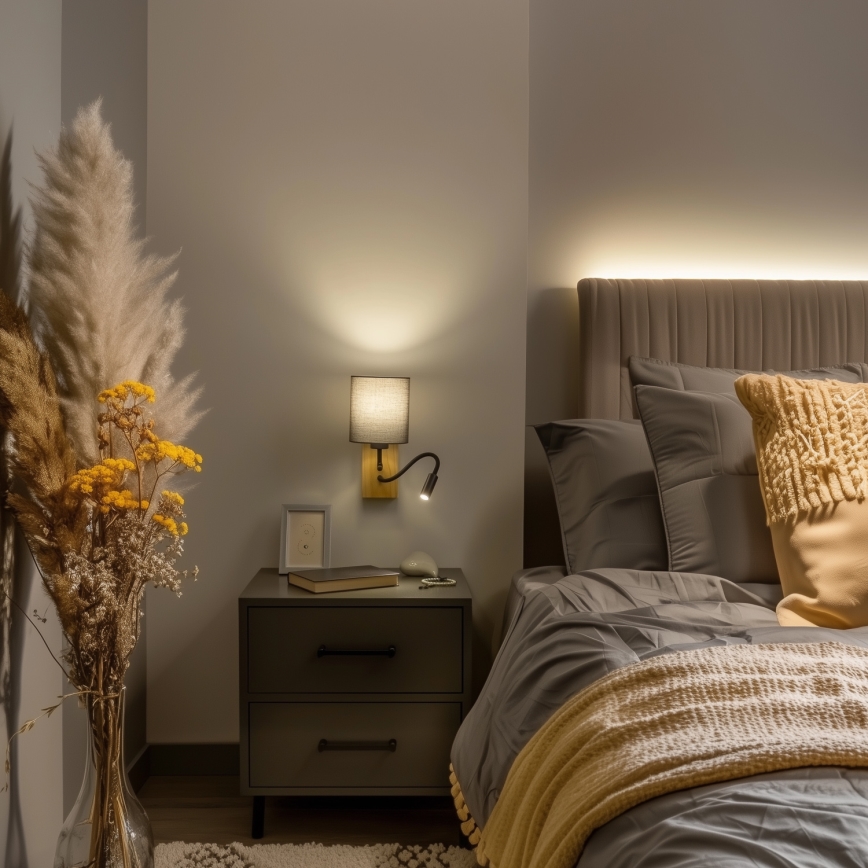Brilagi - LED Flexibele wandlamp NUBILA WOOD 1xE27/25W/230V + LED/3W eiken/antraciet