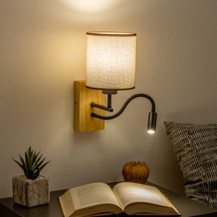 Brilagi - LED Flexibele wandlamp NUBILA WOOD 1xE27/25W/230V + LED/3W eiken/bruin