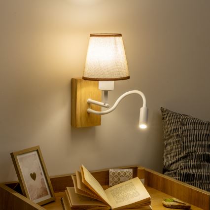 Brilagi - LED Flexibele wandlamp NUBILA WOOD 1xE27/25W/230V + LED/3W eiken/bruin