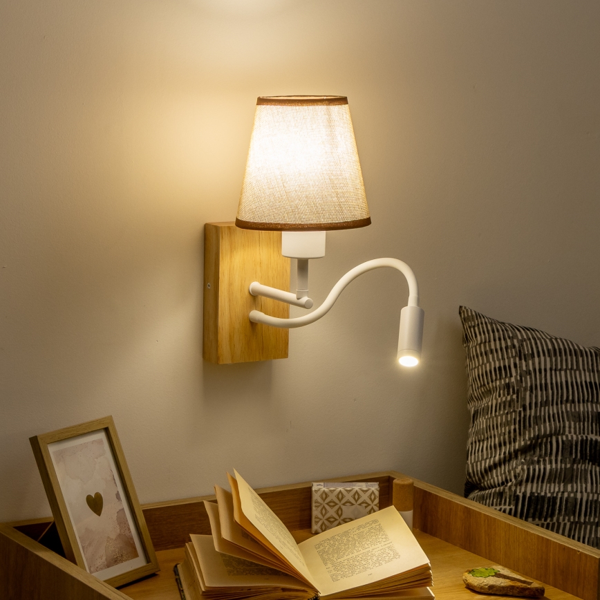 Brilagi - LED Flexibele wandlamp NUBILA WOOD 1xE27/25W/230V + LED/3W eiken/bruin