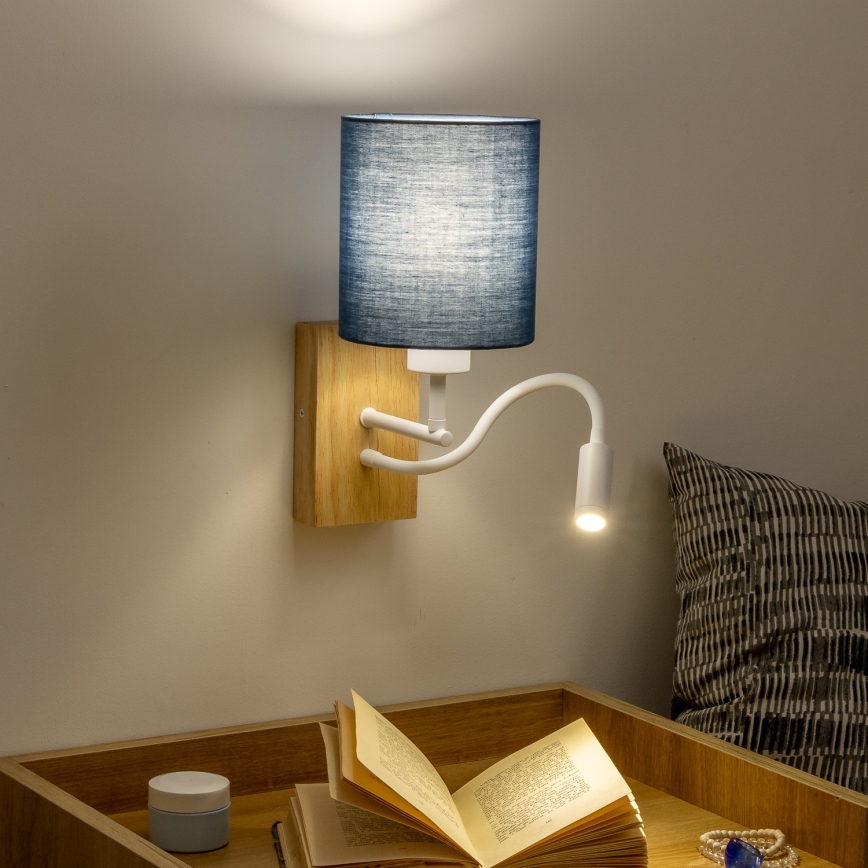Brilagi - LED Flexibele wandlamp NUBILA WOOD 1xE27/25W/230V + LED/3W eiken/donkerblauw