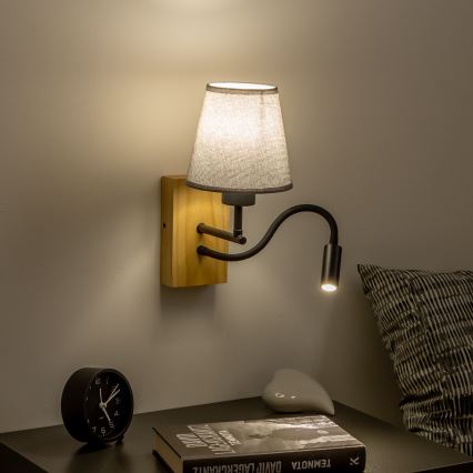 Brilagi - LED Flexibele wandlamp NUBILA WOOD 1xE27/25W/230V + LED/3W eiken/grijs