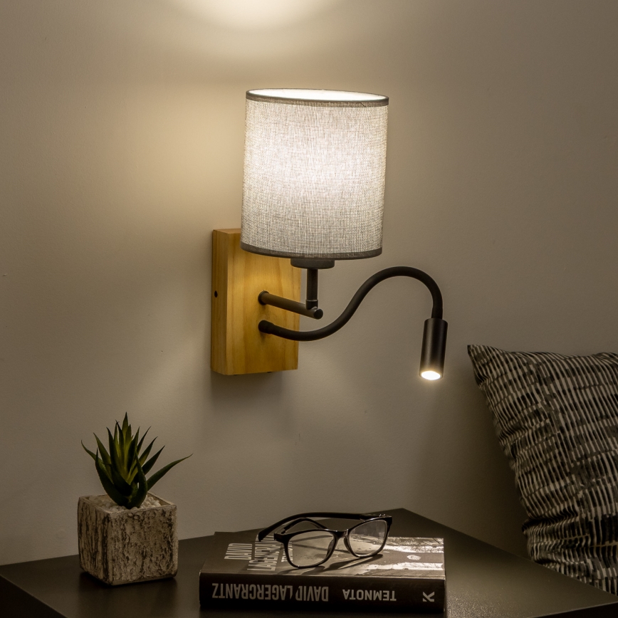 Brilagi - LED Flexibele wandlamp NUBILA WOOD 1xE27/25W/230V + LED/3W eiken/grijs