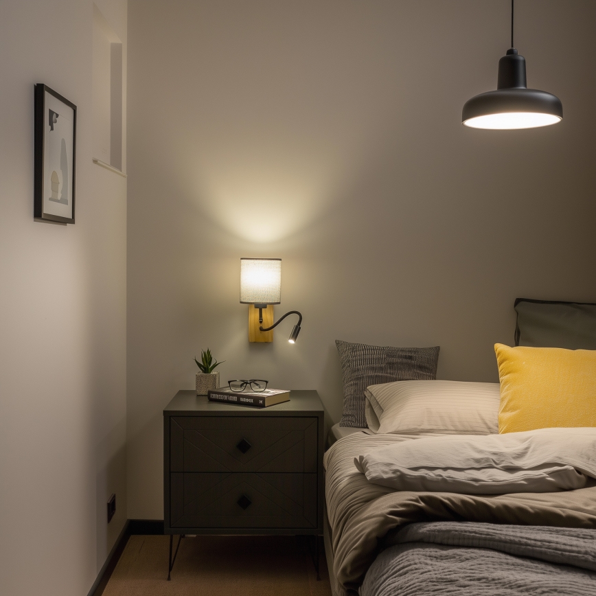 Brilagi - LED Flexibele wandlamp NUBILA WOOD 1xE27/25W/230V + LED/3W eiken/grijs