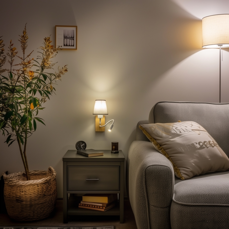Brilagi - LED Flexibele wandlamp NUBILA WOOD 1xE27/25W/230V + LED/3W eiken/grijs