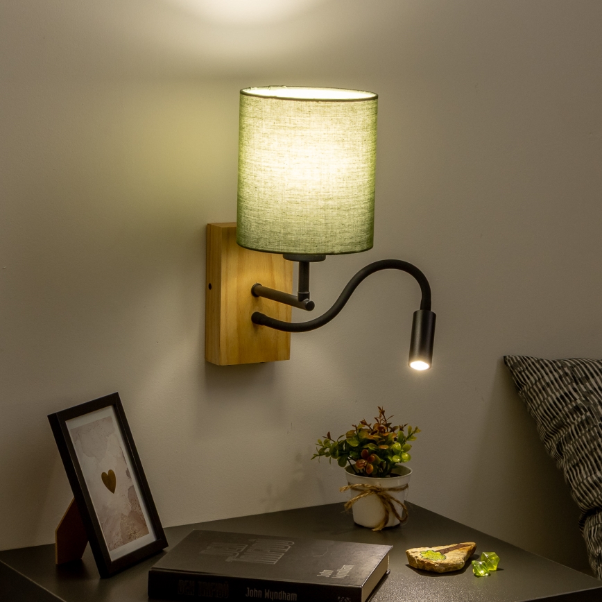 Brilagi - LED Flexibele wandlamp NUBILA WOOD 1xE27/25W/230V + LED/3W eiken/groen
