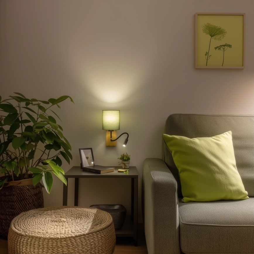 Brilagi - LED Flexibele wandlamp NUBILA WOOD 1xE27/25W/230V + LED/3W eiken/groen