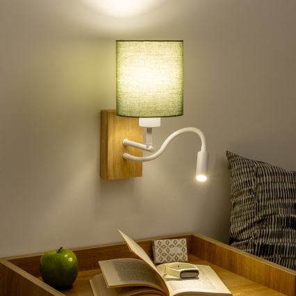 Brilagi - LED Flexibele wandlamp NUBILA WOOD 1xE27/25W/230V + LED/3W eiken/groen