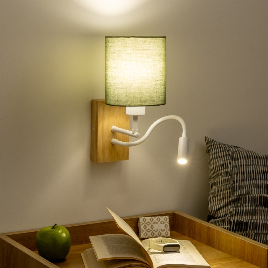 Brilagi - LED Flexibele wandlamp NUBILA WOOD 1xE27/25W/230V + LED/3W eiken/groen