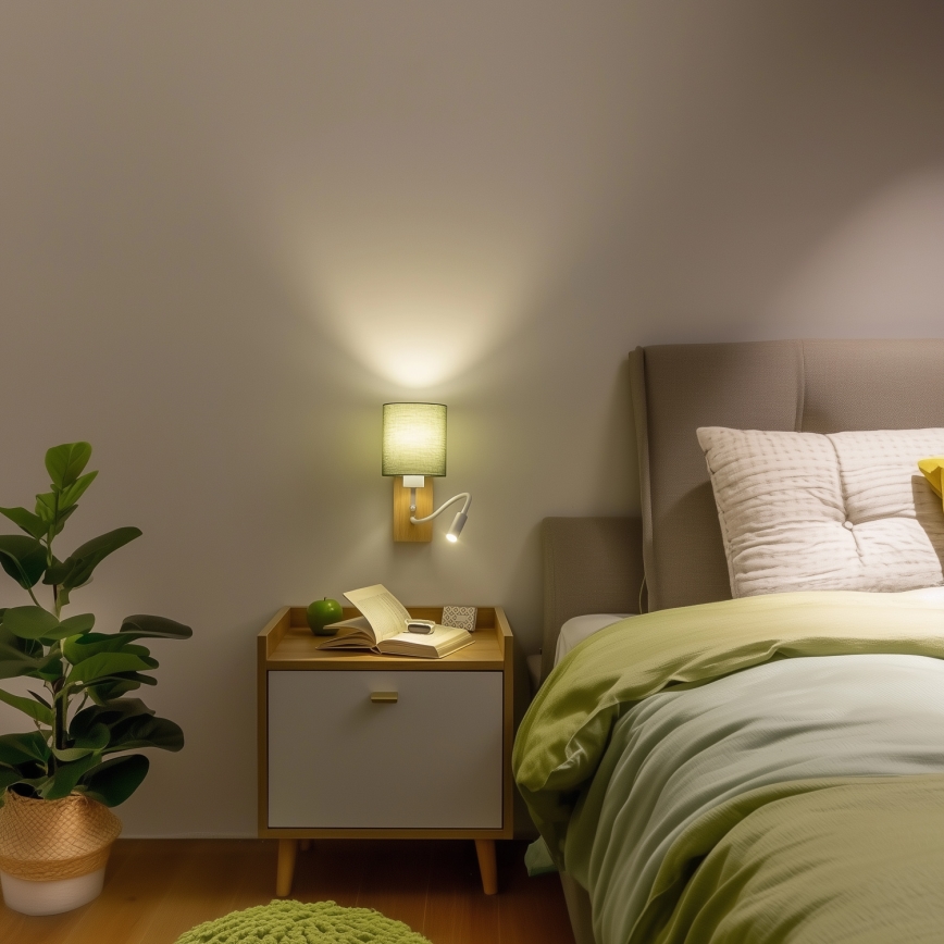 Brilagi - LED Flexibele wandlamp NUBILA WOOD 1xE27/25W/230V + LED/3W eiken/groen