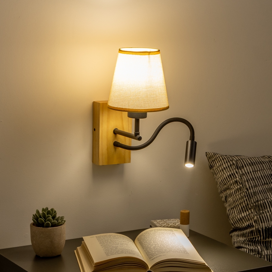 Brilagi - LED Flexibele wandlamp NUBILA WOOD 1xE27/25W/230V + LED/3W eiken/lichtbruin