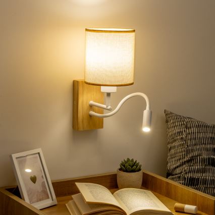 Brilagi - LED Flexibele wandlamp NUBILA WOOD 1xE27/25W/230V + LED/3W eiken/lichtbruin