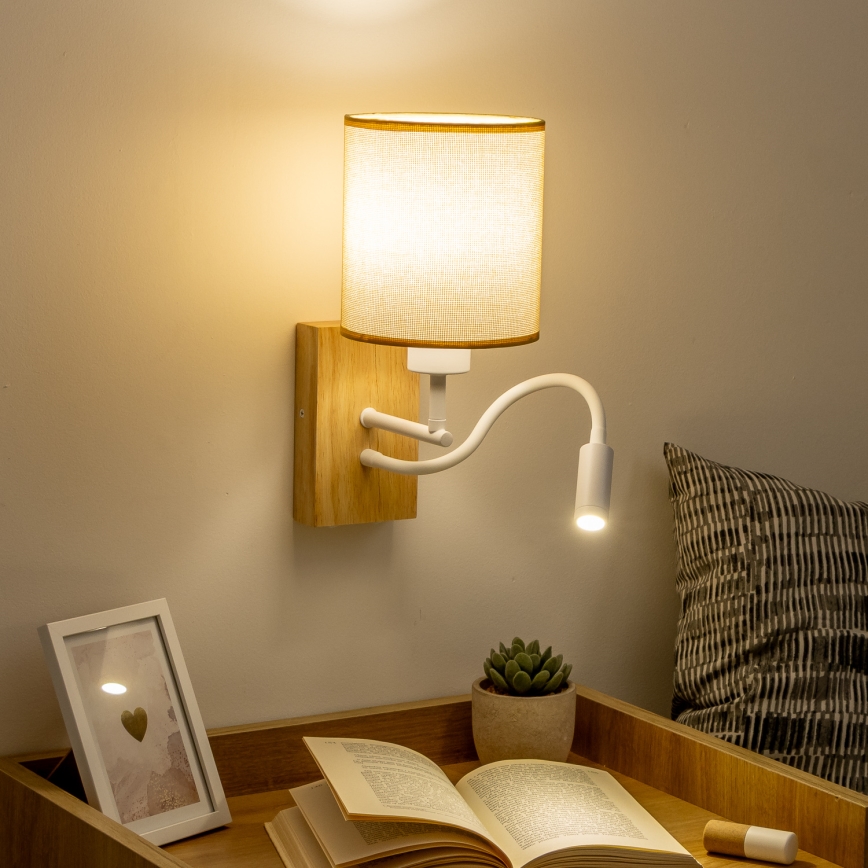 Brilagi - LED Flexibele wandlamp NUBILA WOOD 1xE27/25W/230V + LED/3W eiken/lichtbruin