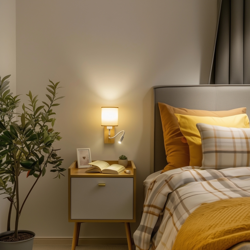 Brilagi - LED Flexibele wandlamp NUBILA WOOD 1xE27/25W/230V + LED/3W eiken/lichtbruin