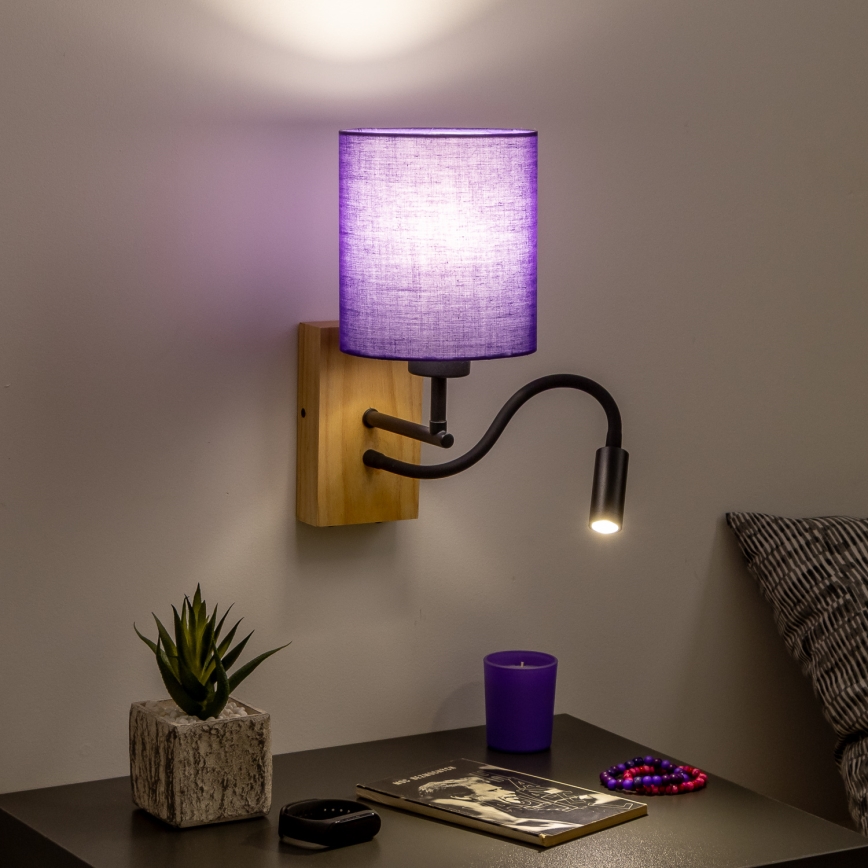 Brilagi - LED Flexibele wandlamp NUBILA WOOD 1xE27/25W/230V + LED/3W eiken/paars