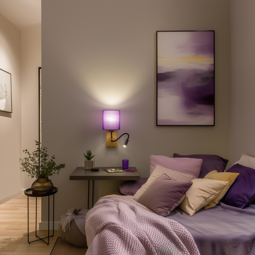 Brilagi - LED Flexibele wandlamp NUBILA WOOD 1xE27/25W/230V + LED/3W eiken/paars