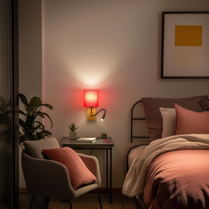 Brilagi - LED Flexibele wandlamp NUBILA WOOD 1xE27/25W/230V + LED/3W eiken/roze