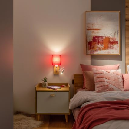 Brilagi - LED Flexibele wandlamp NUBILA WOOD 1xE27/25W/230V + LED/3W eiken/roze
