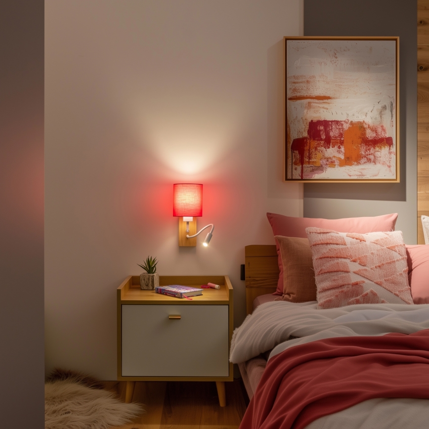 Brilagi - LED Flexibele wandlamp NUBILA WOOD 1xE27/25W/230V + LED/3W eiken/roze