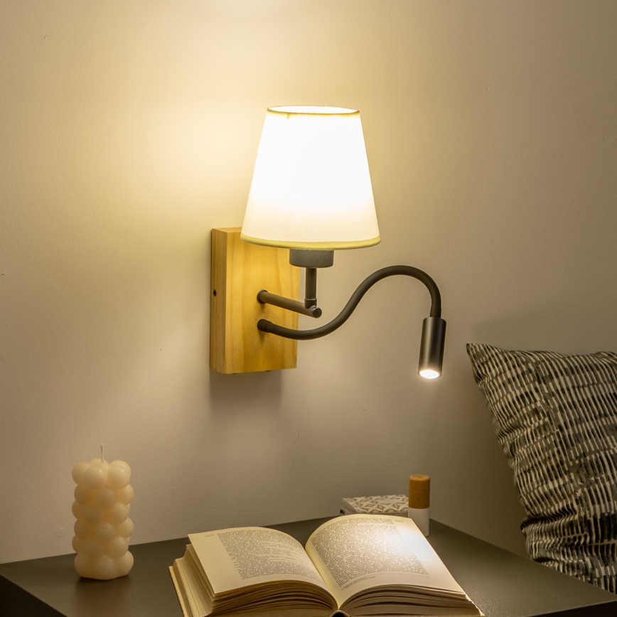 Brilagi - LED Flexibele wandlamp NUBILA WOOD 1xE27/25W/230V + LED/3W eiken/wit