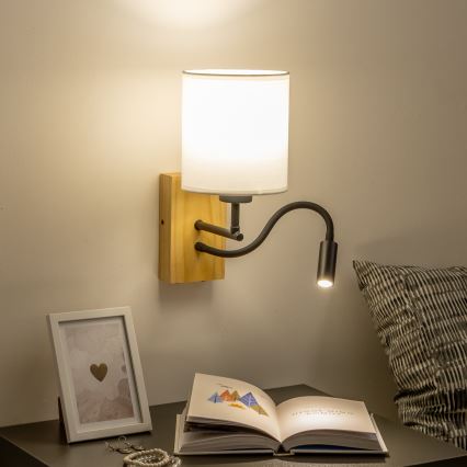 Brilagi - LED Flexibele wandlamp NUBILA WOOD 1xE27/25W/230V + LED/3W eiken/wit