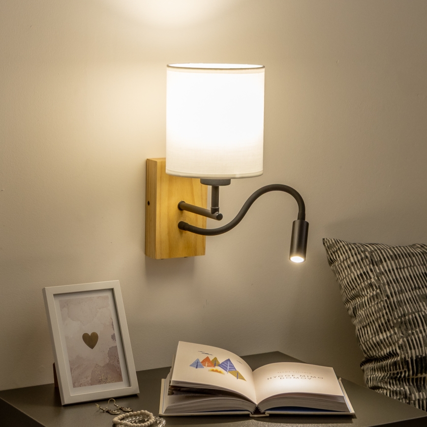 Brilagi - LED Flexibele wandlamp NUBILA WOOD 1xE27/25W/230V + LED/3W eiken/wit