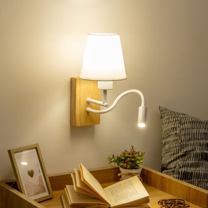 Brilagi - LED Flexibele wandlamp NUBILA WOOD 1xE27/25W/230V + LED/3W eiken/wit