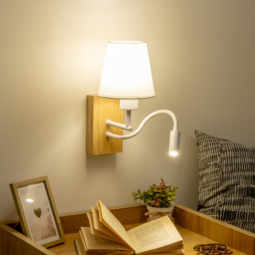 Brilagi - LED Flexibele wandlamp NUBILA WOOD 1xE27/25W/230V + LED/3W eiken/wit