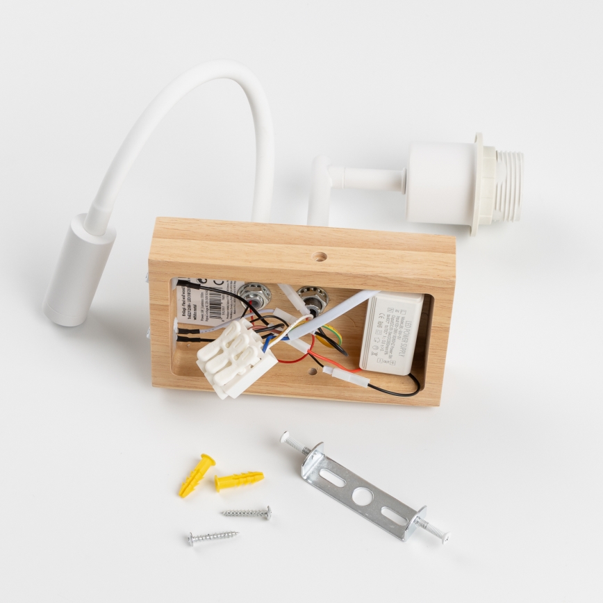 Brilagi - LED Flexibele wandlamp NUBILA WOOD 1xE27/25W/230V + LED/3W eiken/wit