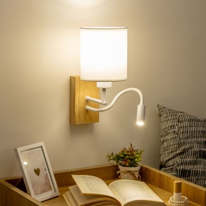 Brilagi - LED Flexibele wandlamp NUBILA WOOD 1xE27/25W/230V + LED/3W eiken/wit