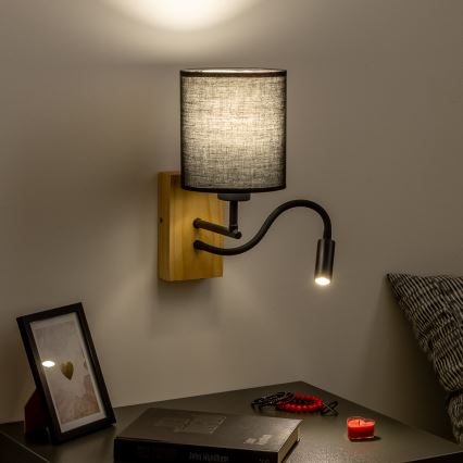 Brilagi - LED Flexibele wandlamp NUBILA WOOD 1xE27/25W/230V + LED/3W eiken/zwart
