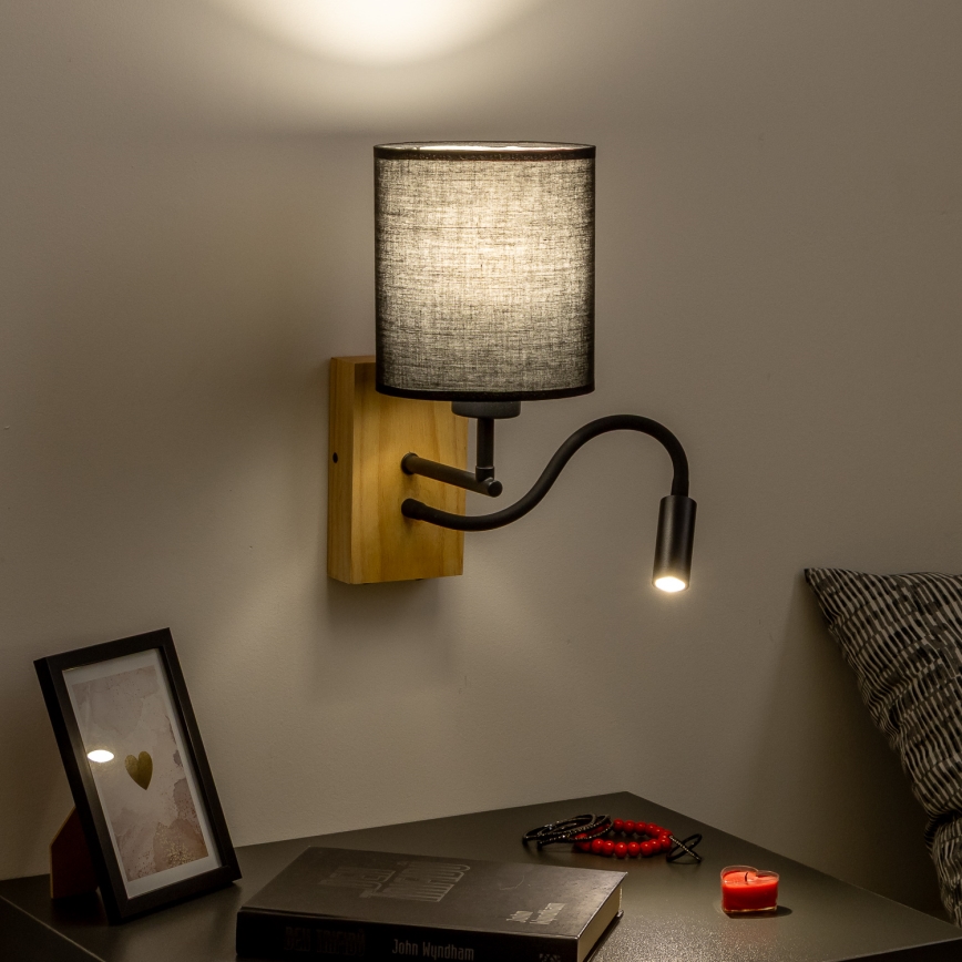 Brilagi - LED Flexibele wandlamp NUBILA WOOD 1xE27/25W/230V + LED/3W eiken/zwart