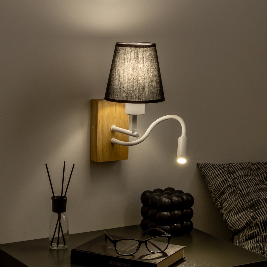 Brilagi - LED Flexibele wandlamp NUBILA WOOD 1xE27/25W/230V + LED/3W eiken/zwart
