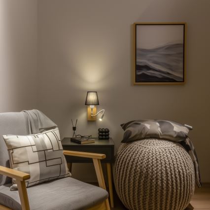 Brilagi - LED Flexibele wandlamp NUBILA WOOD 1xE27/25W/230V + LED/3W eiken/zwart
