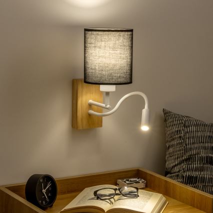 Brilagi - LED Flexibele wandlamp NUBILA WOOD 1xE27/25W/230V + LED/3W eiken/zwart
