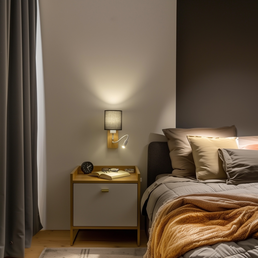 Brilagi - LED Flexibele wandlamp NUBILA WOOD 1xE27/25W/230V + LED/3W eiken/zwart