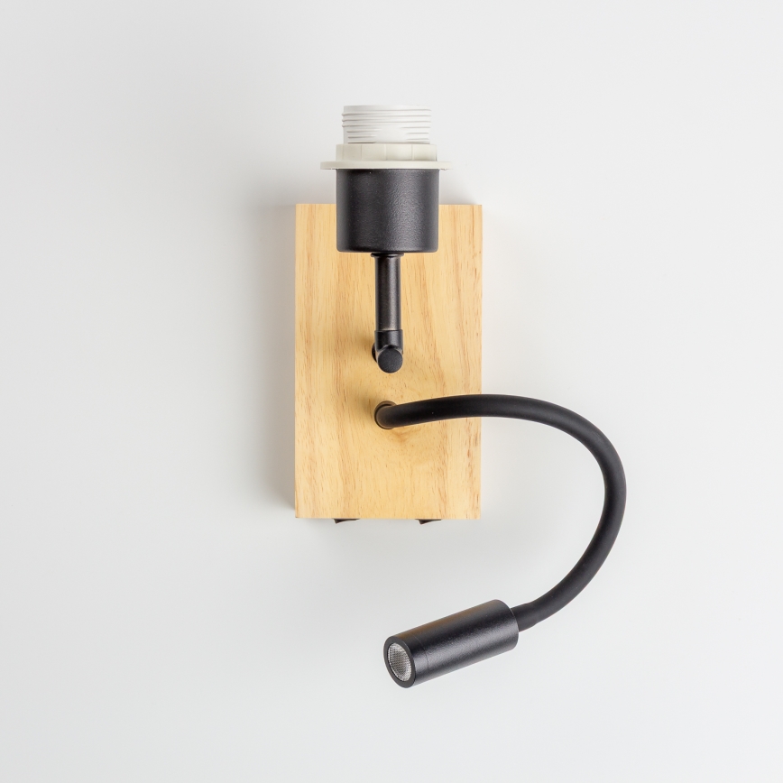 Brilagi - LED flexibele wandlamp NUBILA WOOD 1xE27/25W/230V + LED/3W eiken/zwart/lichtgrijs